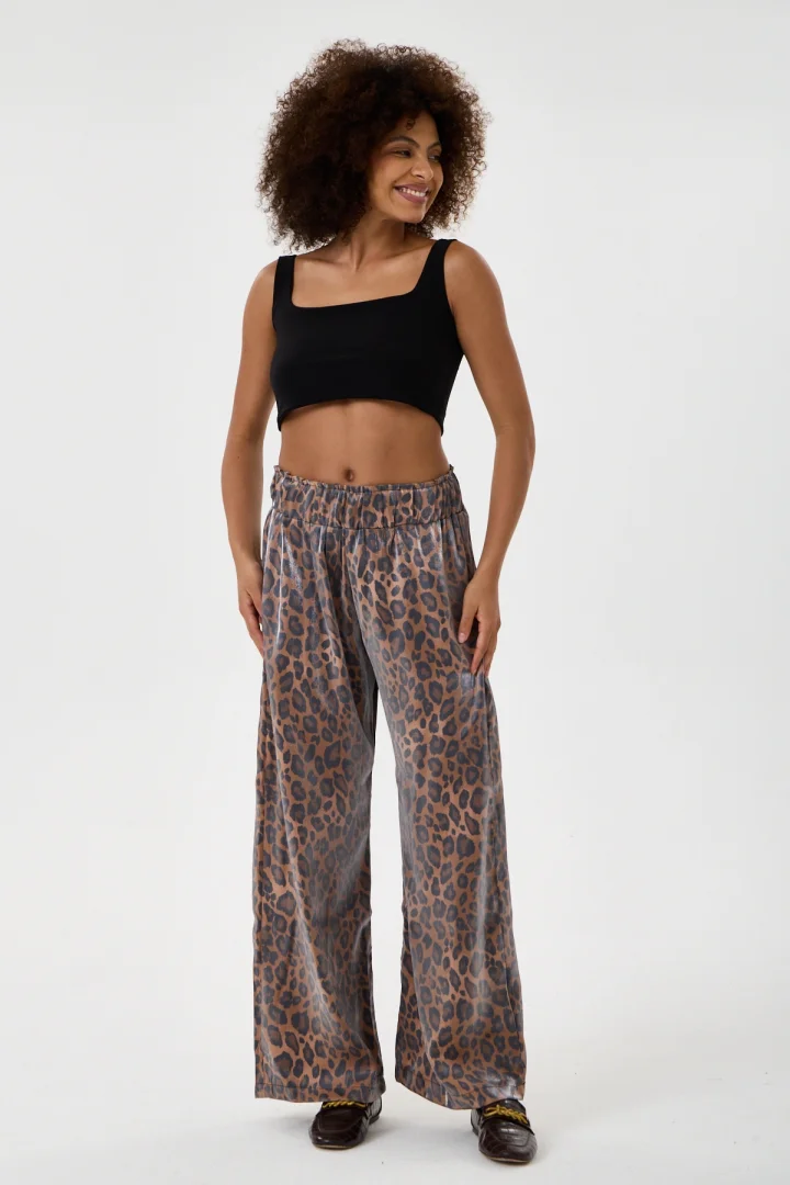 Kadın Beli Lastikli Leopar Desen Pantolon
